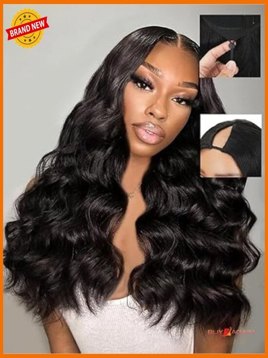 200% Density V Part Wig Human Hair Body Wave No Glue Drawstring